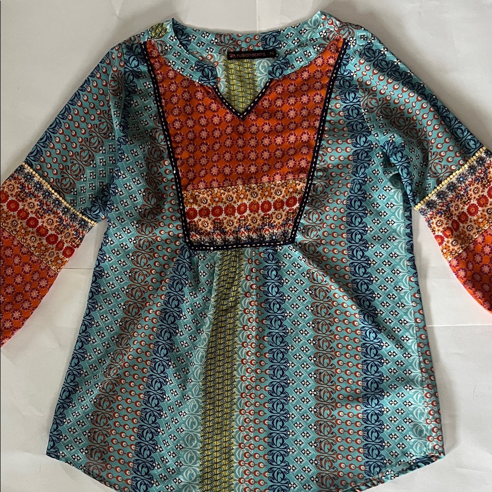 Bohemian Multicolor Patterned Women's Top medium Indian top art teacher vibes